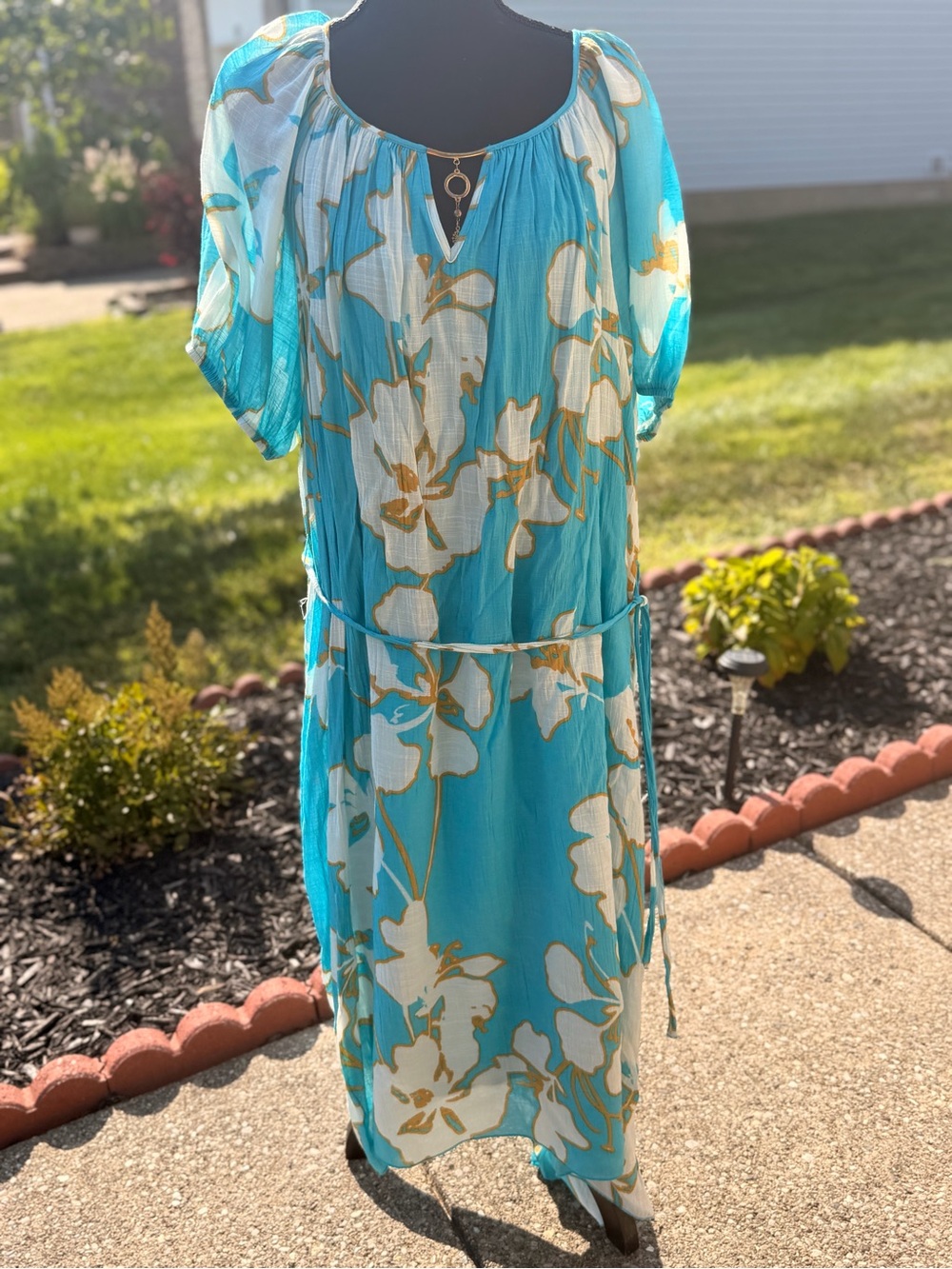 Women’s Turquoise Floral Tie-Waist Dress